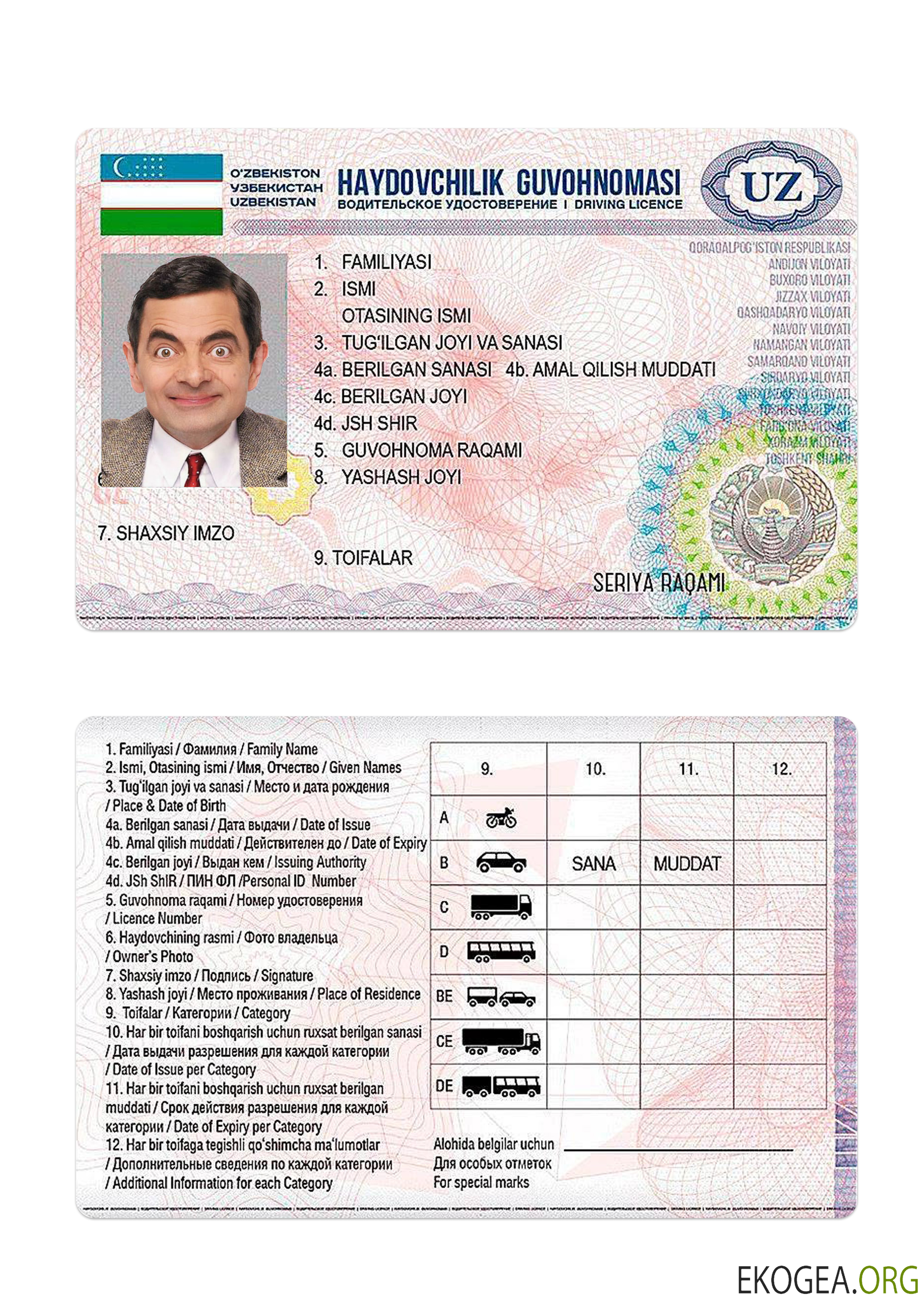 Uzbekistan driving license 2017 present